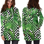 Exotic Tropical Leaves Pattern Print Hoodie Dress GearFrost
