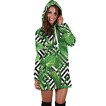 Exotic Tropical Leaves Pattern Print Hoodie Dress GearFrost