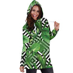 Exotic Tropical Leaves Pattern Print Hoodie Dress GearFrost