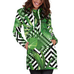 Exotic Tropical Leaves Pattern Print Hoodie Dress GearFrost
