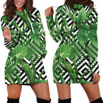Exotic Tropical Leaves Pattern Print Hoodie Dress GearFrost