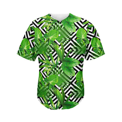 Exotic Tropical Leaves Pattern Print Men's Baseball Jersey