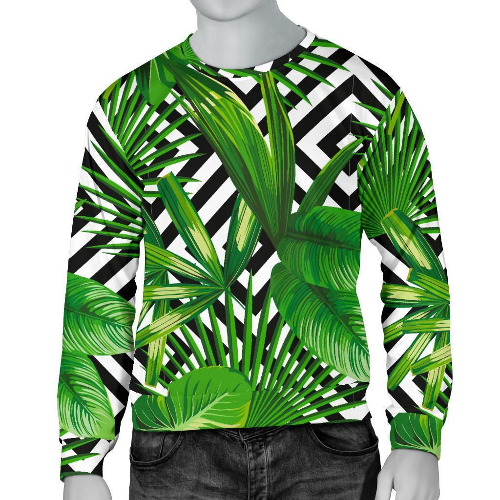 Exotic Tropical Leaves Pattern Print Men's Crewneck Sweatshirt GearFrost