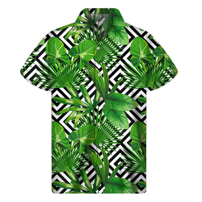 Exotic Tropical Leaves Pattern Print Men's Short Sleeve Shirt