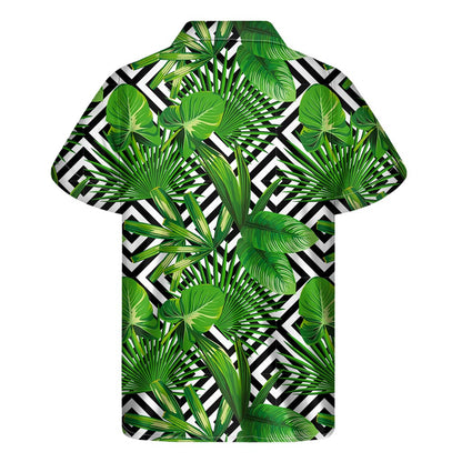 Exotic Tropical Leaves Pattern Print Men's Short Sleeve Shirt