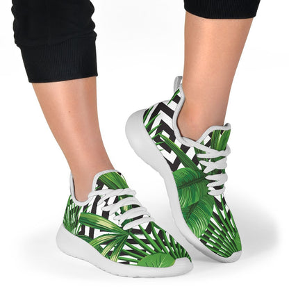 Exotic Tropical Leaves Pattern Print Mesh Knit Shoes GearFrost