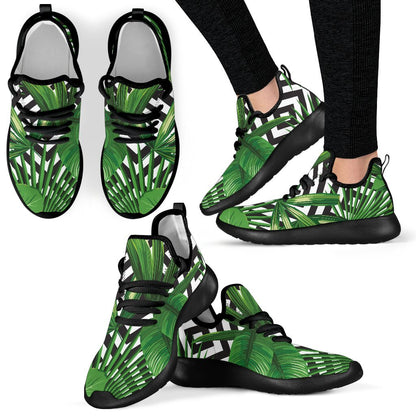 Exotic Tropical Leaves Pattern Print Mesh Knit Shoes GearFrost