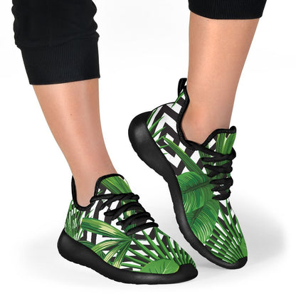 Exotic Tropical Leaves Pattern Print Mesh Knit Shoes GearFrost