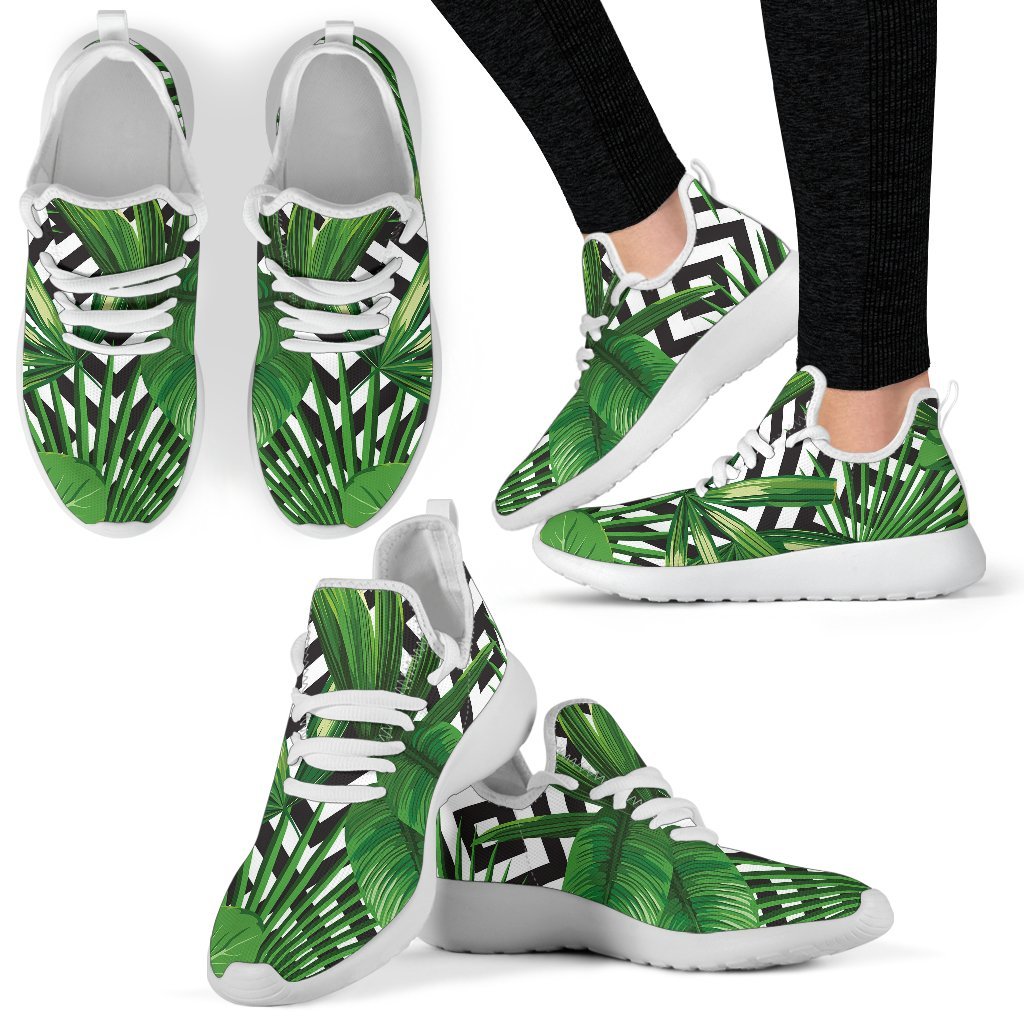 Exotic Tropical Leaves Pattern Print Mesh Knit Shoes GearFrost