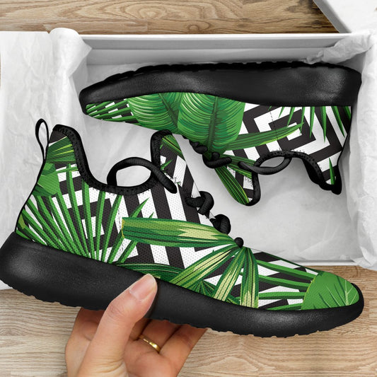 Exotic Tropical Leaves Pattern Print Mesh Knit Shoes GearFrost