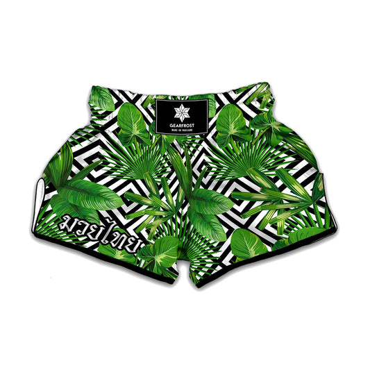 Exotic Tropical Leaves Pattern Print Muay Thai Boxing Shorts
