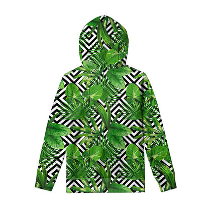 Exotic Tropical Leaves Pattern Print Pullover Hoodie