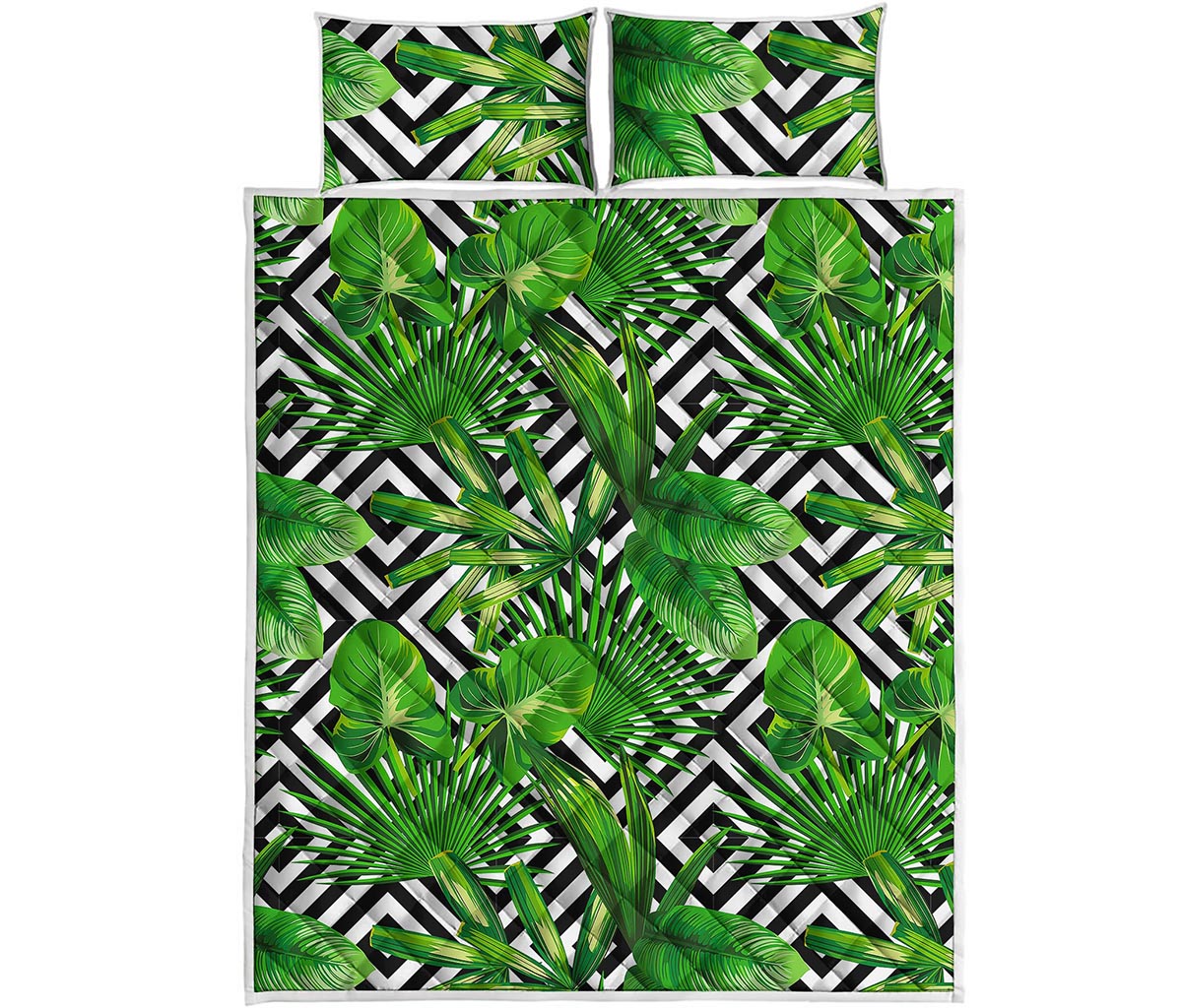 Exotic Tropical Leaves Pattern Print Quilt Bed Set