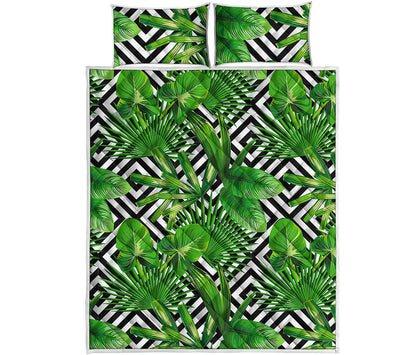 Exotic Tropical Leaves Pattern Print Quilt Bed Set