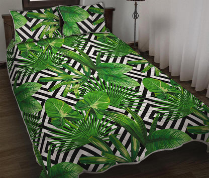 Exotic Tropical Leaves Pattern Print Quilt Bed Set