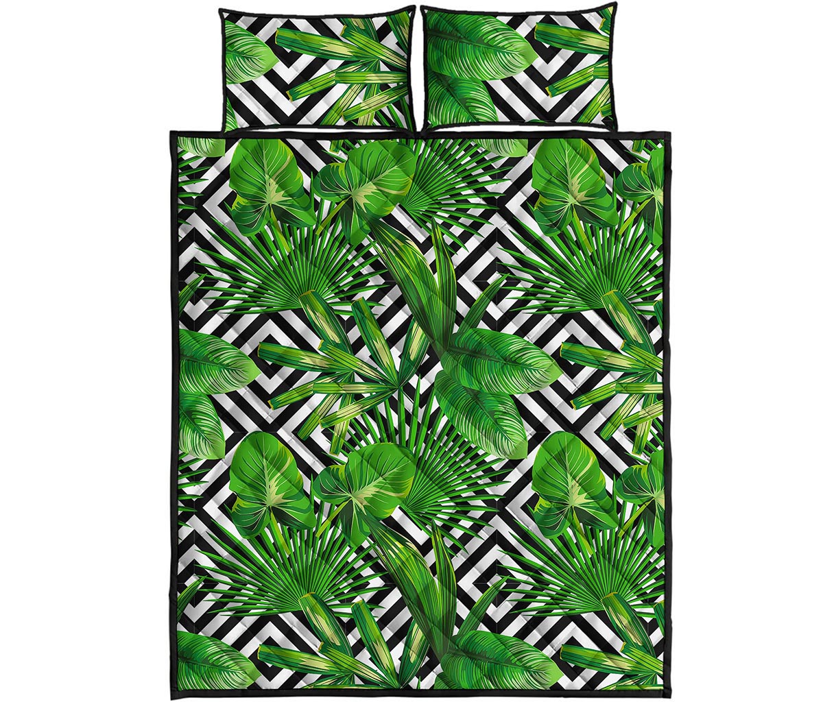 Exotic Tropical Leaves Pattern Print Quilt Bed Set
