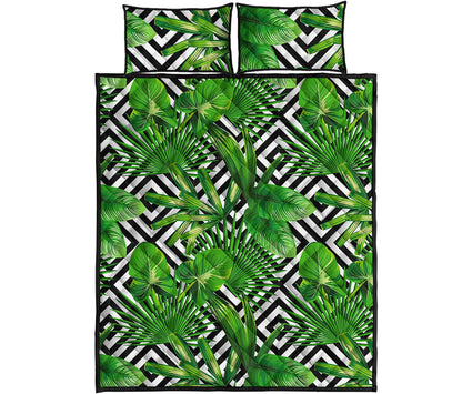 Exotic Tropical Leaves Pattern Print Quilt Bed Set
