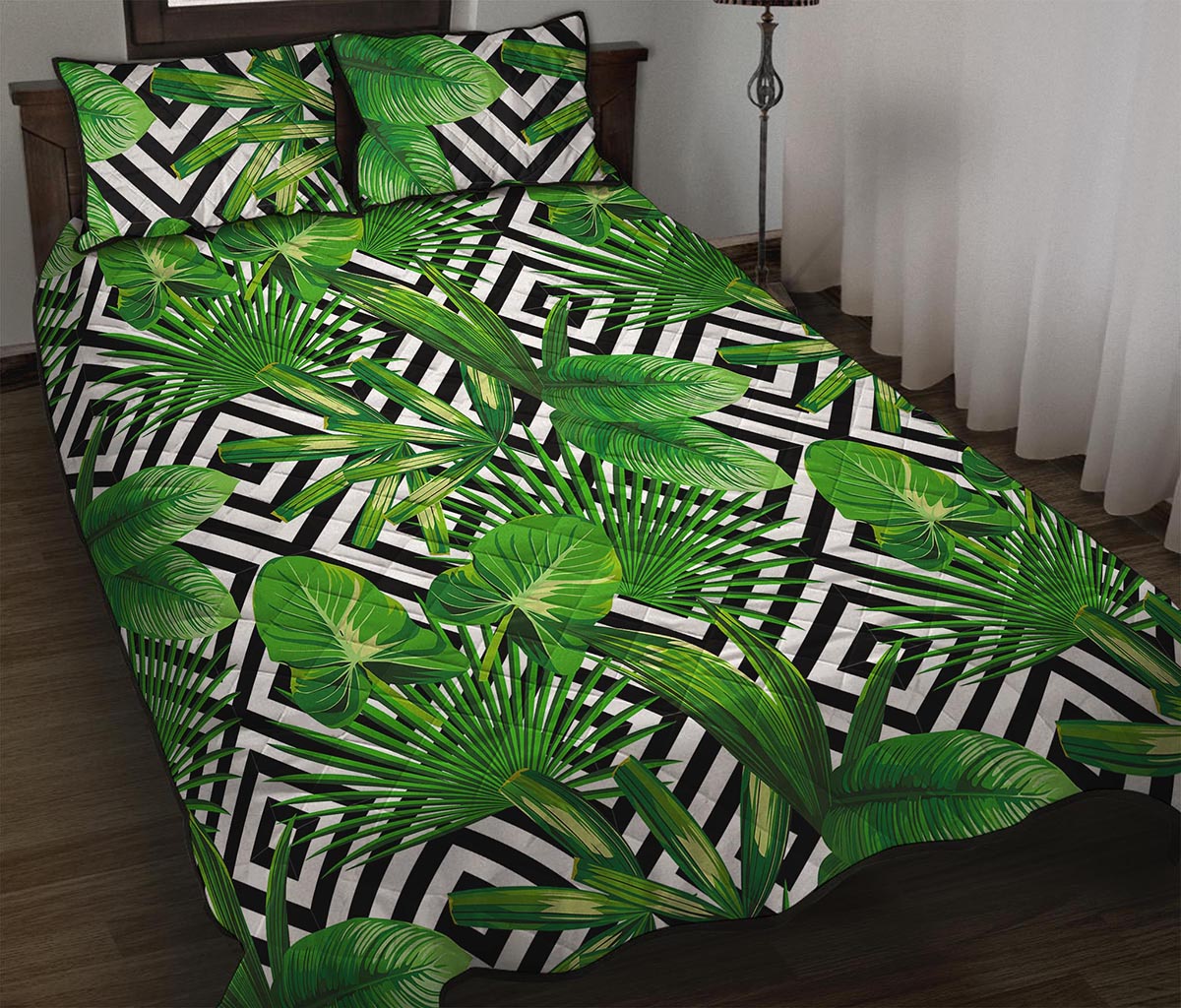 Exotic Tropical Leaves Pattern Print Quilt Bed Set