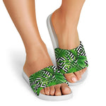 Exotic Tropical Leaves Pattern Print White Slide Sandals