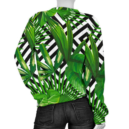 Exotic Tropical Leaves Pattern Print Women's Crewneck Sweatshirt GearFrost
