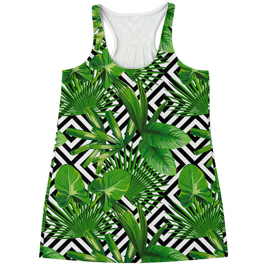 Exotic Tropical Leaves Pattern Print Women's Racerback Tank Top