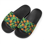 Exotic Tropical Pineapple Pattern Print Black Slide Sandals