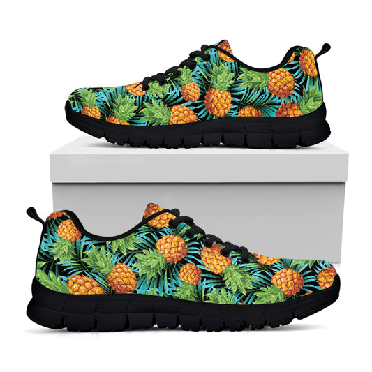 Exotic Tropical Pineapple Pattern Print Black Sneakers