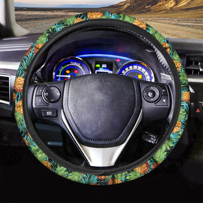 Exotic Tropical Pineapple Pattern Print Car Steering Wheel Cover