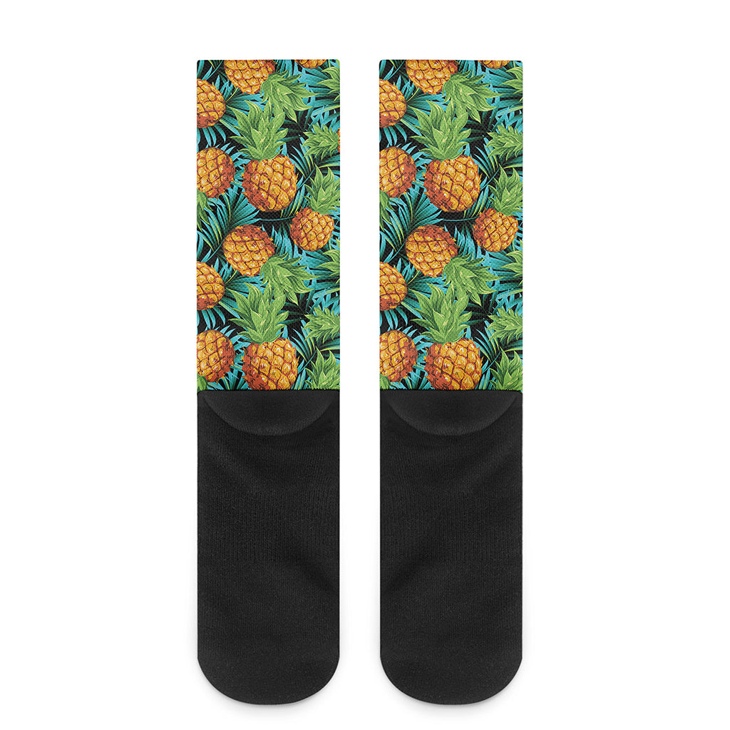 Exotic Tropical Pineapple Pattern Print Crew Socks