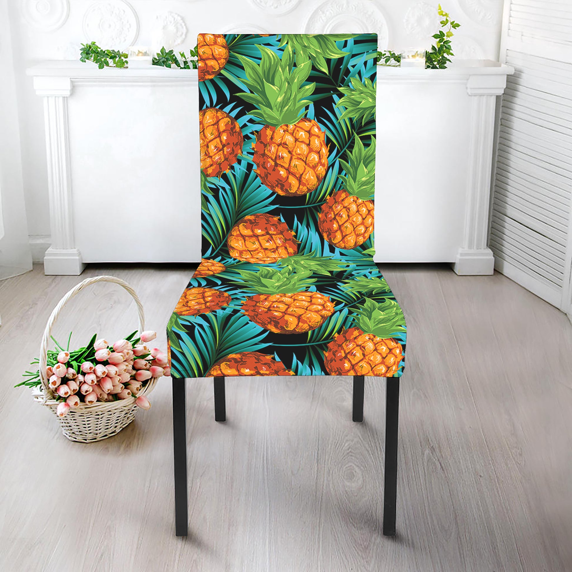 Exotic Tropical Pineapple Pattern Print Dining Chair Slipcover