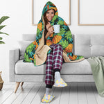 Exotic Tropical Pineapple Pattern Print Hooded Blanket