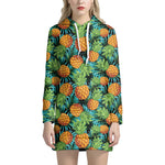 Exotic Tropical Pineapple Pattern Print Hoodie Dress