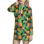 Exotic Tropical Pineapple Pattern Print Hoodie Dress