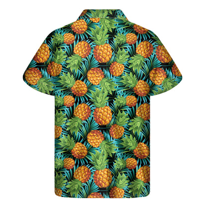 Exotic Tropical Pineapple Pattern Print Men's Short Sleeve Shirt