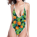 Exotic Tropical Pineapple Pattern Print One Piece High Cut Swimsuit