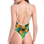 Exotic Tropical Pineapple Pattern Print One Piece High Cut Swimsuit