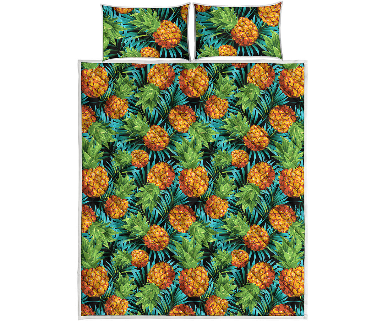 Exotic Tropical Pineapple Pattern Print Quilt Bed Set