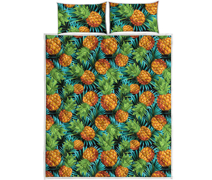 Exotic Tropical Pineapple Pattern Print Quilt Bed Set