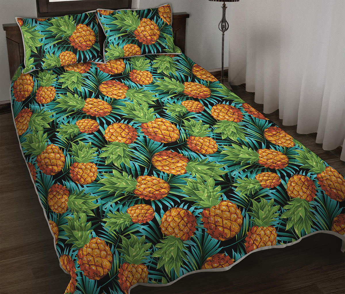 Exotic Tropical Pineapple Pattern Print Quilt Bed Set