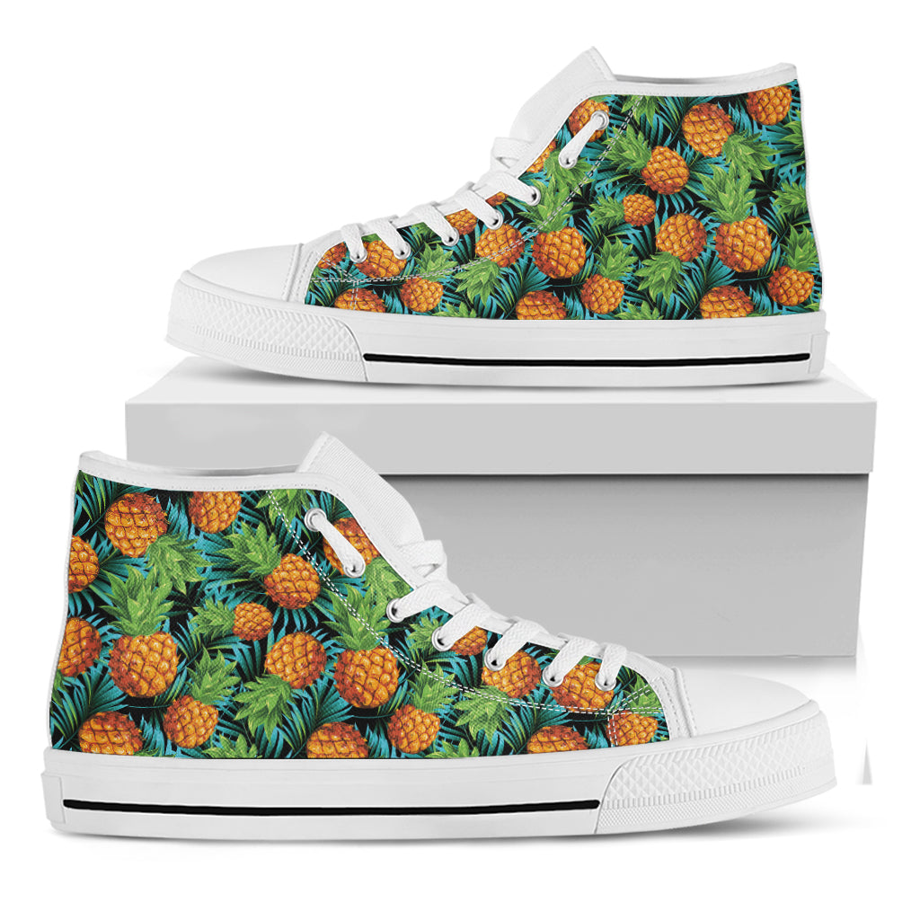 Exotic Tropical Pineapple Pattern Print White High Top Shoes