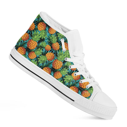 Exotic Tropical Pineapple Pattern Print White High Top Shoes