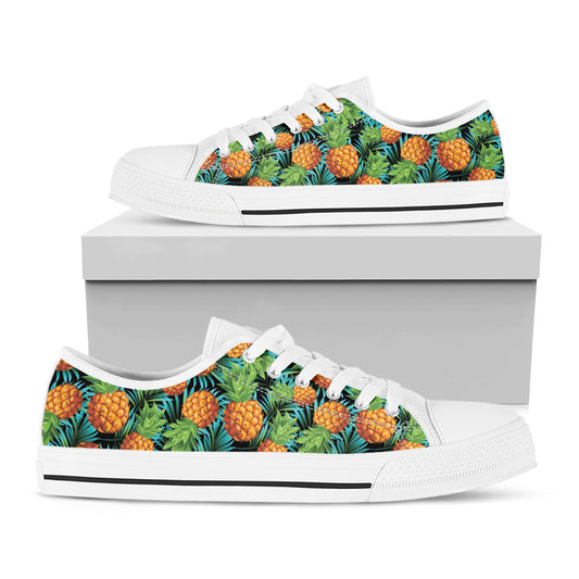 Exotic Tropical Pineapple Pattern Print White Low Top Shoes