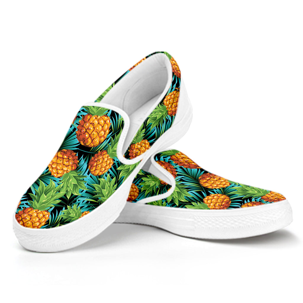 Exotic Tropical Pineapple Pattern Print White Slip On Shoes