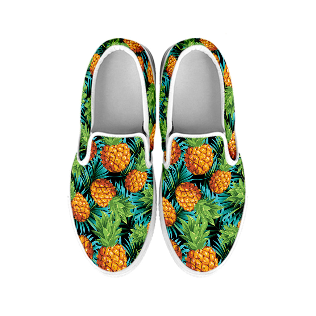 Exotic Tropical Pineapple Pattern Print White Slip On Shoes