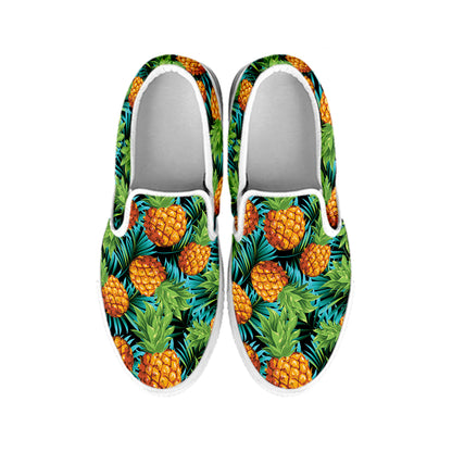 Exotic Tropical Pineapple Pattern Print White Slip On Shoes