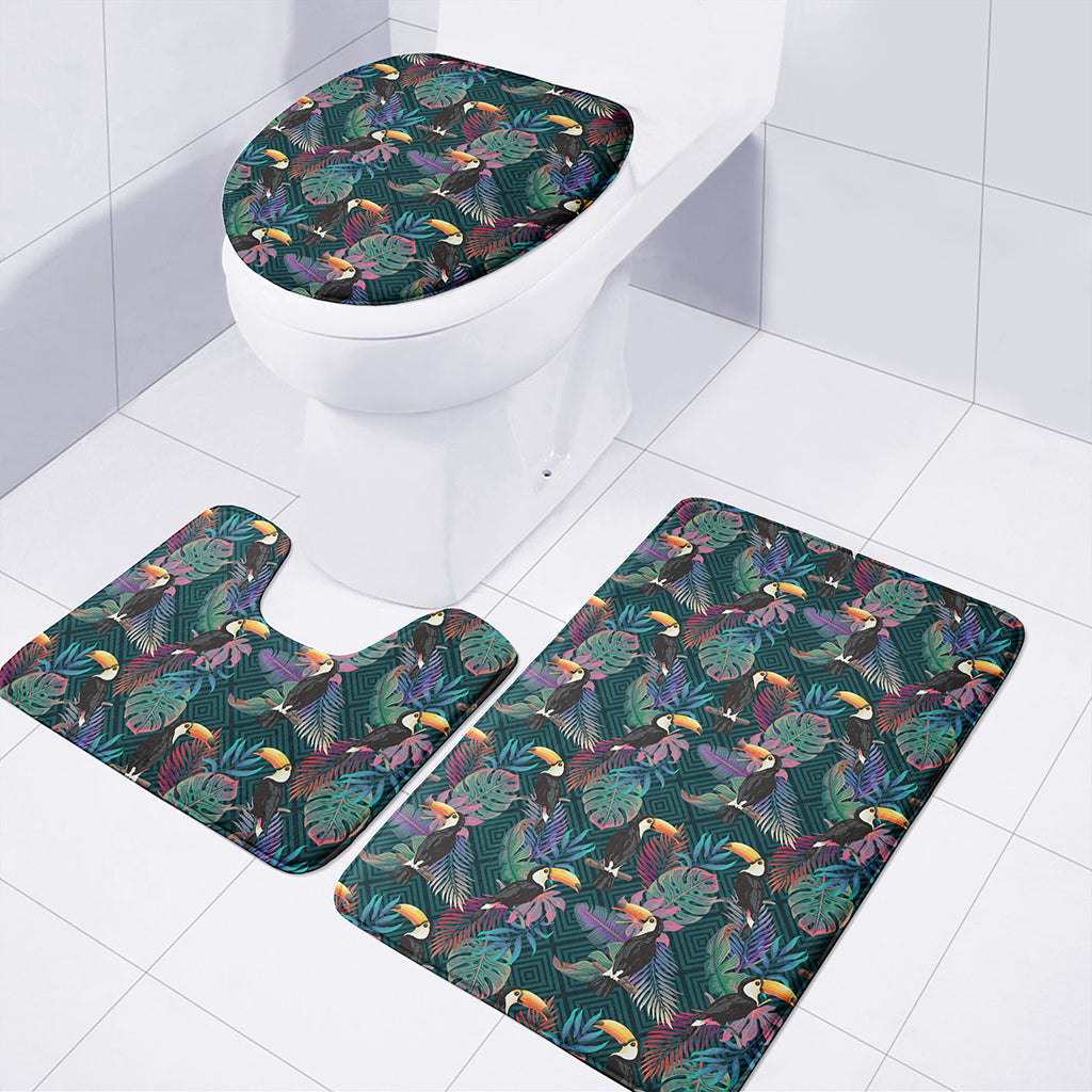 Exotic Tropical Toucan Pattern Print 3 Piece Bath Mat Set