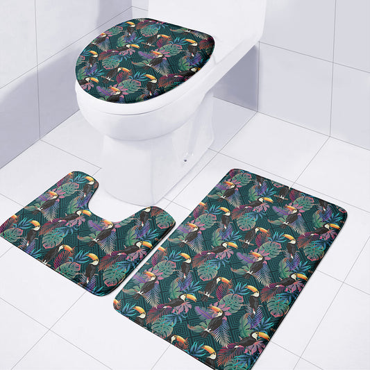 Exotic Tropical Toucan Pattern Print 3 Piece Bath Mat Set