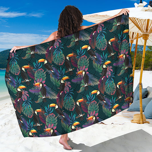 Exotic Tropical Toucan Pattern Print Beach Sarong Wrap