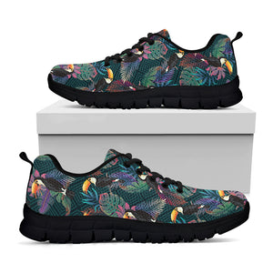 Exotic Tropical Toucan Pattern Print Black Sneakers