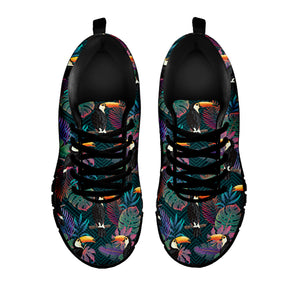 Exotic Tropical Toucan Pattern Print Black Sneakers